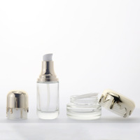 Ensemble de flacons cosmétiques de luxe en verre avec couvercle doré effet fusion, emballage haut de gamme pour soins de la peau, pots et contenants vides rechargeables pour crème visage