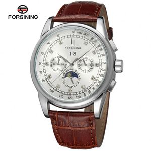 Orologio da Uomo Meccanico FORSINING 319 Marrone con Cinturino in Vera Pelle Particolare, 3 Quadranti, Fasi Lunari e Datario, Orologio da Lavoro - Product Image 2