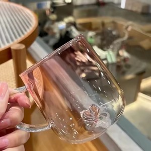 <span class=keywords><strong>Tasse</strong></span> à café 3D en <span class=keywords><strong>verre</strong></span> <span class=keywords><strong>transparent</strong></span> dégradé d'amour Couple de jus de lait Paire de tasses Lady Office Afternoon Tea Party Drinkware 400mL - Product Image 3