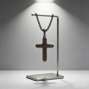 Collier en bois d'ébène naturel et croix vintage <span class=keywords><strong>pour</strong></span> <span class=keywords><strong>homme</strong></span>, bijoux religieux durables en acier inoxydable, vente en gros - Product Image 5