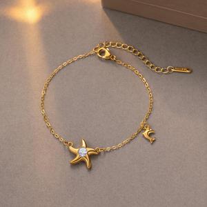 <span class=keywords><strong>Collier</strong></span> Étoile de Mer Style Plage Océanique avec Zircons, Breloque <span class=keywords><strong>Dauphin</strong></span> Simple pour Femme, Accessoires Bijoux Inoxydables TGTZ1444 - Product Image 3