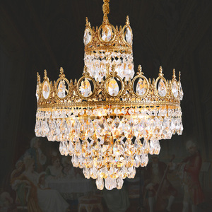 Luces colgantes de corona real barroca europea para comedor, cocina, Isla, decoración de latón, lámpara colgante de cristal dorado - Product Image 1