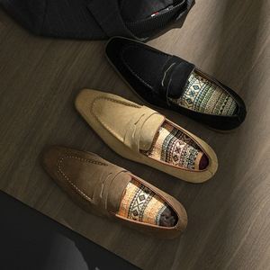 Mocassins pour hommes en cuir suédé de vachette, chaussures habillées formelles à enfiler, basses, en cuir véritable, légères, respirantes et antidérapantes - Product Image 3