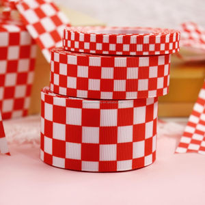 Nastro Grosgrain a Scacchi Rosso e Bianco Personalizzato OKAY Factory, 10mm 22mm 25mm 38mm, Termotrasferibile, Monofacciale, per Gare - Product Image 2