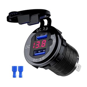 Chargeur de voiture à double port USB à charge rapide 12-24V avec affichage de la tension et cache anti-poussière pour voiture et moto - Product Image 2