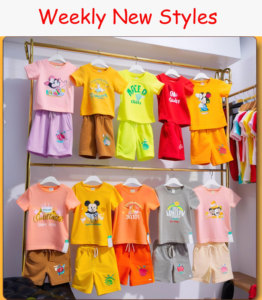 Ensembles de vêtements d'été en coton Profit King pour enfants, styles variés, hauts à manches courtes et shorts pour filles et garçons, tenues pour enfants - Product Image 1