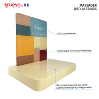 Présentoir de table en acrylique moderne et léger en forme de L avec éclairage LED pour masseur et flacon de parfum, base beige, pour magasin spécialisé