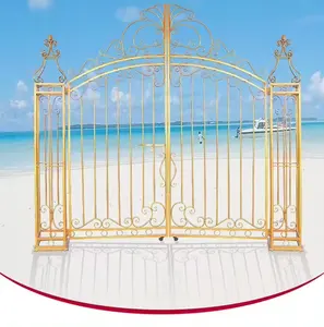 Luxury Golden Metal Flower Curve Backdrop Grid Gate Backdrop Wedding Stand Wholesale Metal Stand Arch For Sales