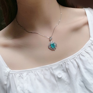 Fashion Jewelry Eco-friendly Copper <b>Silver</b> Plated Square Shape Blue Cubic Zirconia Vintage Style Flower Jewelry <b>Set</b> for Women - Product Image 5