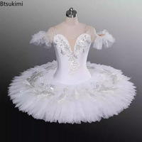 En gros, Tutu de ballet professionnel classique pour enfants, modèle Lago des cygnes blanc, style pancake, robe de danse de ballerine pour fête, pour fille