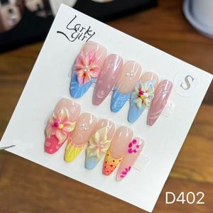<span class=keywords><strong>Uñas</strong></span> Postizas TSZS Medianas Almendradas de <span class=keywords><strong>Verano</strong></span> con Flores 3D Talladas a Mano, Estilo Francés, Diseño de Concha Marina, <span class=keywords><strong>Uñas</strong></span> Acrílicas - Product Image 1