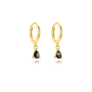 Boucles d'oreilles créoles classiques en pierre verte en gros, en argent sterling S925 avec breloque en agate mousse pour femmes - Product Image 3