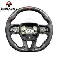 Volant sport de course à 3 branches à fond plat en cuir et fibre de carbone pour Dodge Challenger SRT Hellcat