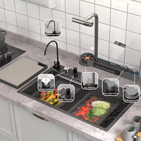 Robinet de cuisine intelligent FSH avec écran LED, contrôle de la température, fonction cascade, purification de l'eau, un seul bol, un porte-savon inclus