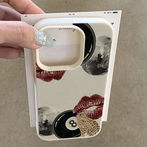 Custodia per telefono personalizzata con labbra rosse e motivo biliardo, misura <span class=keywords><strong>8</strong></span>, adatta per <span class=keywords><strong>iPhone</strong></span> 17 16PROMAX 15 14 13 12, in ecopelle morbida, protezione. - Product Image 1