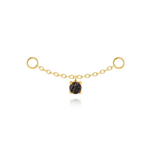 Colgante de Plata de Ley S925 con un Solo Diamante y Cadena con Piedra de Cuarzo Rutilado Negro Natural para Perforación de Cartílago - Product Image 1