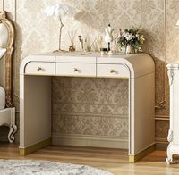Bureau de toilette classique en bois avec miroir rabattable, coiffeuse 3-en-1, coiffeuse avec 2 tiroirs et espace de rangement