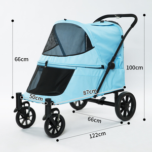 Thiết kế mới màu xanh bán buôn 600D Oxford sắt Dog pram gấp Carrier Pet Xe đẩy cho chó lớn - Product Image 2