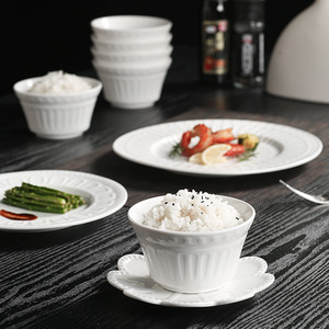 Vajilla de cerámica en relieve blanco puro plato plano nórdico bistec Hotel estilo minimalista plato de comedor vajilla de regalo - Product Image 4