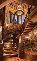 Escalier en fer forgé moderne, design d'escalier en arc droit, cercle, courbe, rond, en pierre, granit, marbre