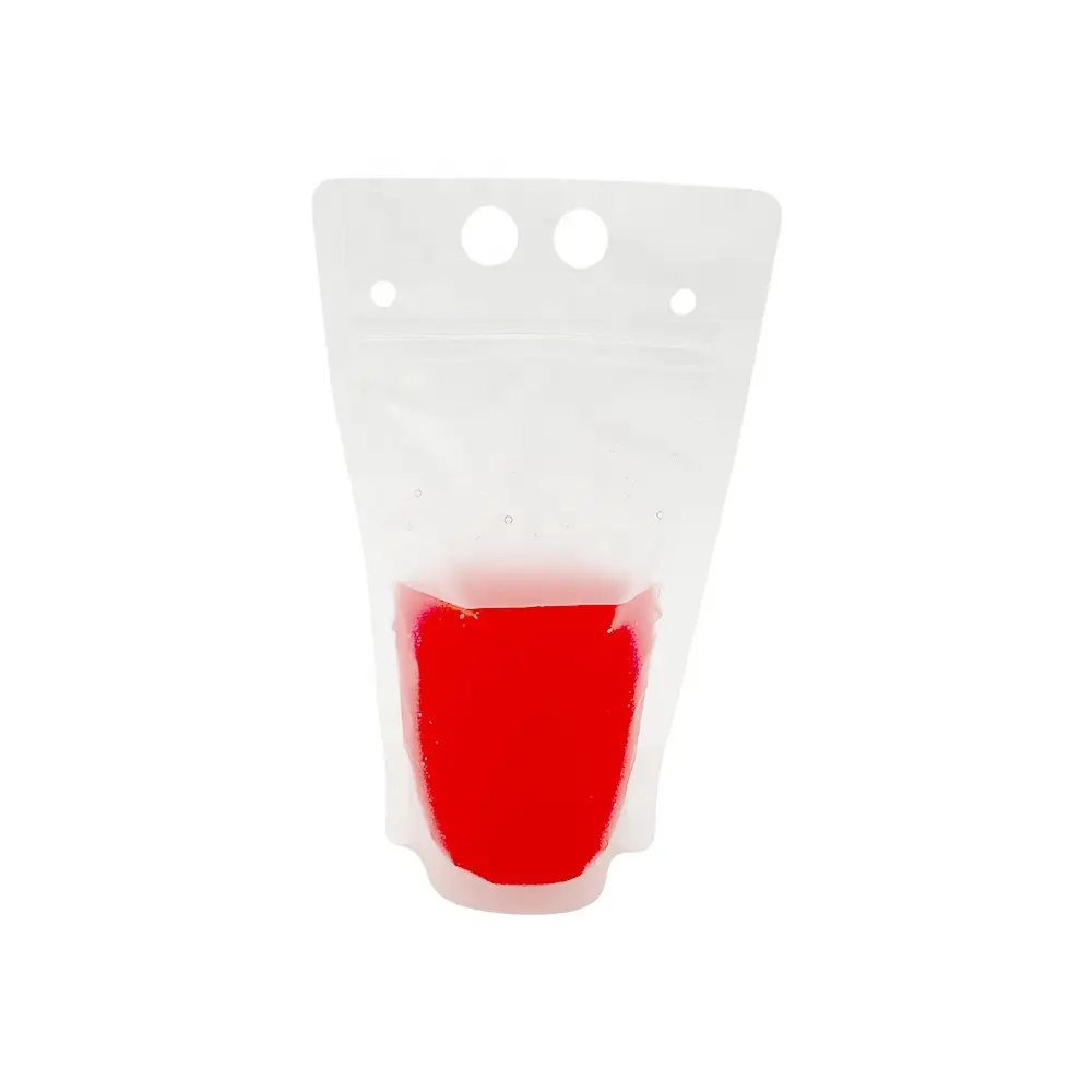 Pabrik langsung grosir jus segel saku kelas makanan ritsleting transparan minuman berdiri sendiri tas jus plastik