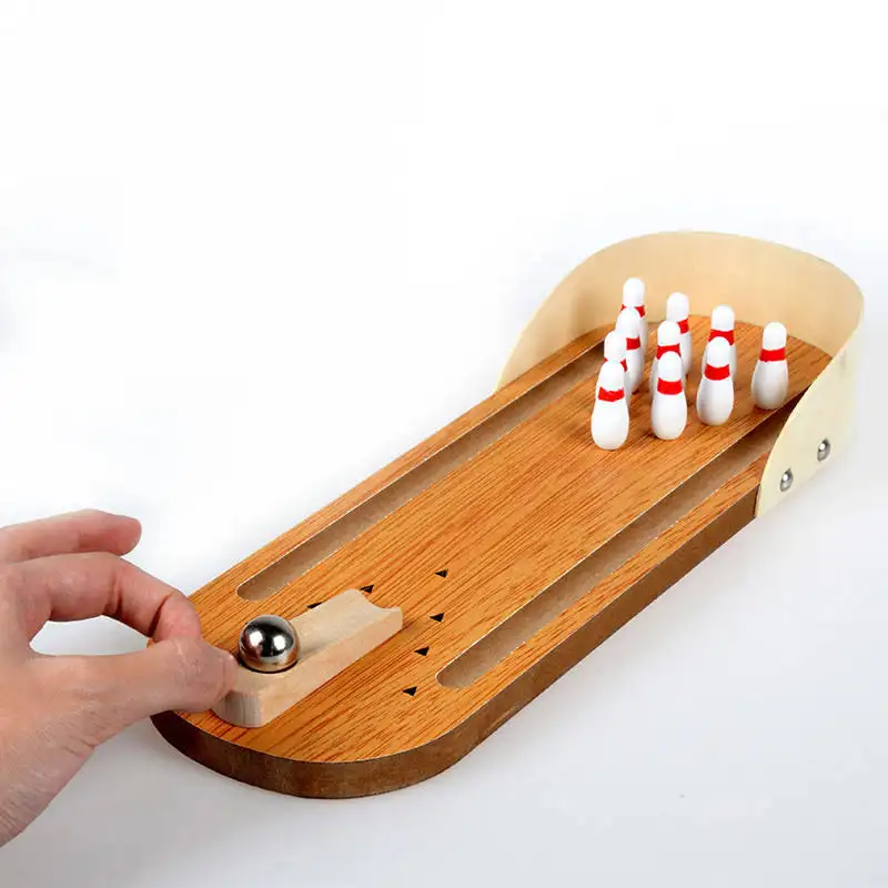 Children Education Toy Mini Wooden Bowling Table Games Table Top Mini Bowling Game Set Tabletop Tiny Shooting Alley Office Desk