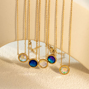 للبيع بالجملة قلادات من الزركون الهندسي الأنيق من الفولاذ المقاوم للصدأ ، مجوهرات عصرية ، قلادة زركون متعددة الألوان للنساء - Product Image 1