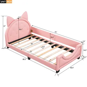 New Home Furniture Minimalist Style Soft-covered With Protective Side Panels Cat Cat Solid Wood Kids Platform Bed