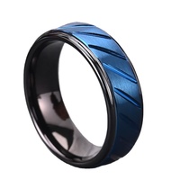 Bague en tungstène bleu et noir plat en satin deux tons CNC Comfort Fit Alliance en tungstène plaqué bleu Bijoux faits à la main