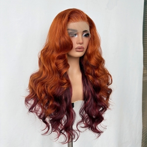 Nouvelles perruques synthétiques Lace Front Ombré Roux à Bourgogne, Ondulations Naturelles, Ondulations d'Eau, Ondulations Corporelles, Cheveux Mélangés, Sans Colle - Product Image 3