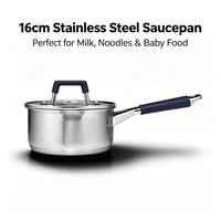 Casserole Premium en Acier Inoxydable Triple Couche 16cm avec Couvercle en Verre, Poignée Anti-Chaleur, Compatible Induction et Tous Types de Chaleur, Lavable au Lave-Vaisselle