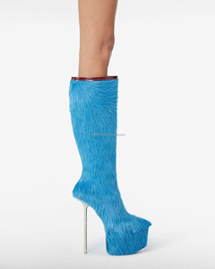 19 cm Unisex Piel cálida <span class=keywords><strong>Pelo</strong></span> largo Piel <span class=keywords><strong>Pelo</strong></span> azul Borlas <span class=keywords><strong>Plataforma</strong></span> Rodilla Bota Stiletto Tacón plateado Mujeres Pole Cavallino Boots - Product Image 2