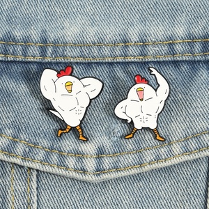Pin de esmalte de gallo musculoso de dibujos animados, broche de pollo de culturismo, insignia de solapa, joyería de animales divertida, venta al por mayor - Product Image 1