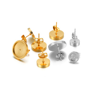 18K Vacuum Plated Stainless Steel Round Thick Base Earring <b>Stud</b> Lathe Machined DIY Cross Border Earrings & Accessories - Product Image 1