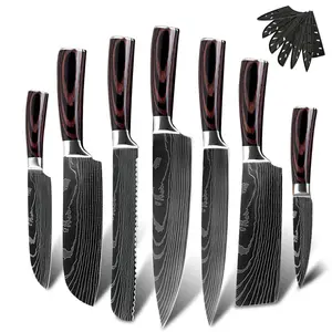 Nanfang Brothers Damascus Kitchen Knife Set w/ Ash Storage Block, 4 Pieces  