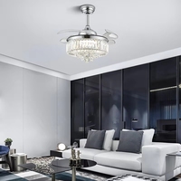 Lampe LED intelligente en cristal de luxe, ventilateur de plafond avec télécommande, lustre rétractable, éclairage de salon