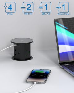 Presa Elettrica Retrattile Industriale per Uso Ospedaliero, Standard UK, 1,8m, Nera, con 4 Prese UK, USB-C, WiFi, Telecomando, in ABS - Product Image 2
