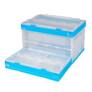 Transparent Stackable <b>Storage</b> <b>Box</b> Multi-functional <b>Folding</b> Organizer Bin with Wheels and Double Side Doors - Product Image 5