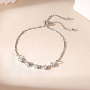 韓国風輝くジルコンラウンドチャームステンレススチール調節可能ブレスレット女性用ジュエリー - Product Image 4
