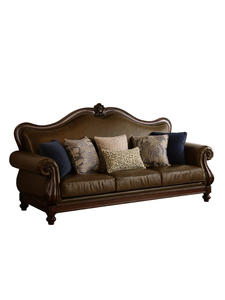 American <b>Style</b> Solid Wood Cherry Wooden <b>Head</b> Layer Oil Wax Leather Villa Living Room Four Seat Retro Log Furniture Jiangsu Ameri - Product Image 4