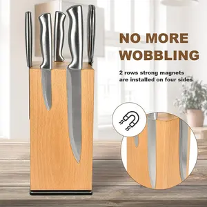 Highly Magnetic 4 Sided Magnet Knife Holder Beech Wood 360 Rotatable Knife Block