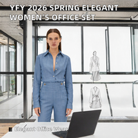 Ensemble deux pièces décontracté pour femme YFY, nouvelle collection printemps 2026, chemise à col boutonné à manches longues, pantalon long jusqu'aux chevilles, élégant et tendance