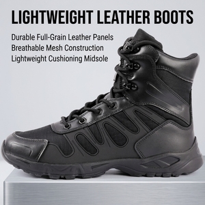 Bottes tactiques de sécurité légères en cuir noir pour hommes, randonnée en plein air et service de garde, OEM ODM personnalisé, ISO CE - Product Image 3