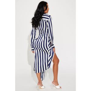 Nuevo Vestido Irregular de Moda con Estampado de Rayas y Cierre de un Solo Botón - Product Image 5