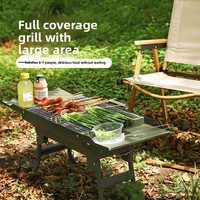 Barbecue portable pliable en bois, grill à charbon de bois en métal antiadhésif pour le camping et les pique-niques en plein air avec options de combustible