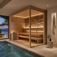 Salles de sauna de qualité pour 4 personnes, en bois de pruche, avec poêle finlandaise traditionnelle, chauffage à pierres, module de relaxation intérieur à vapeur sèche