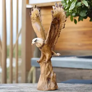 Vendita calda realistica Eagle in resina scultura su Base in legno, dettagli di piume intagliati a mano, decorazione da giardino esterna per Patio sul prato - Product Image 5