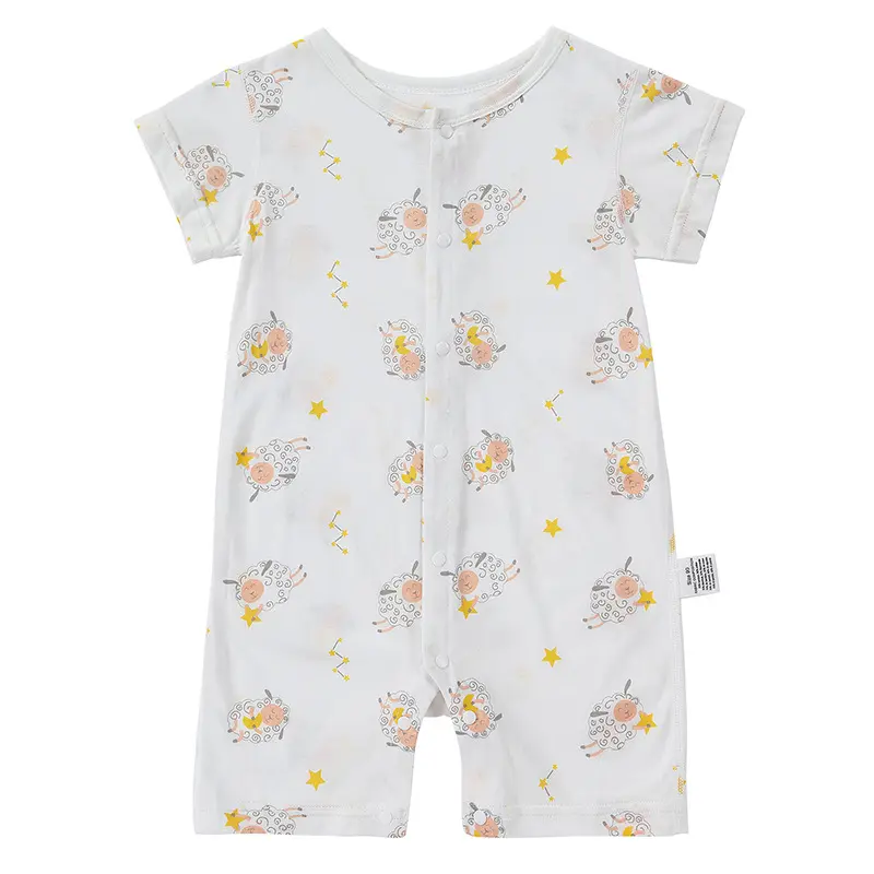Pijama de manga larga con estampado completo para bebé recién nacido, peleles finos de verano con botón a presión de bambú personalizado para bebé