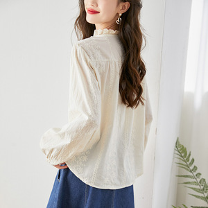 Embroidered Hollow Apricot Shirt Women Long Sleeve New Design Chic Commuting Elegant Coat - Product Image 4