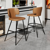 Tabouret de bar de luxe pour îlot de cuisine, chaise de comptoir moderne en cuir avec dossier incurvé pour café, restaurant et bar à domicile